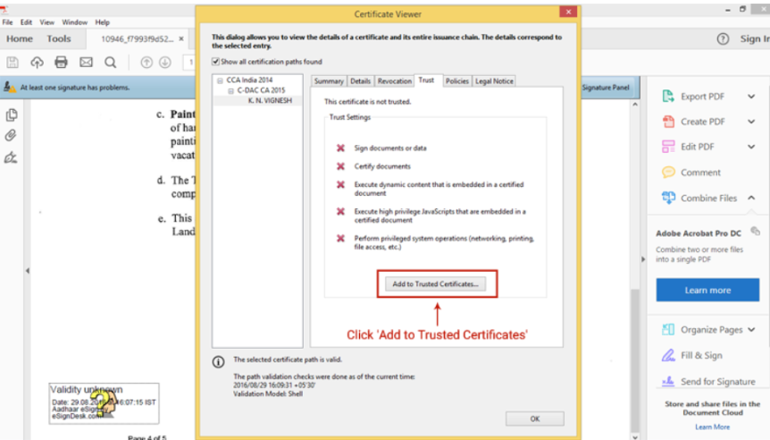 Add to trusted certificates